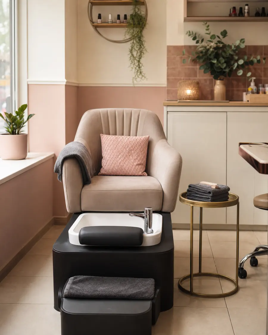 Cream and blush pedicure station concept